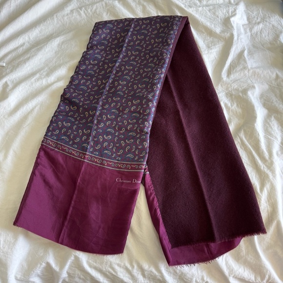 Vintage Christian Dior Silk Wool Paisley Scarf Burgundy - Picture 1 of 7